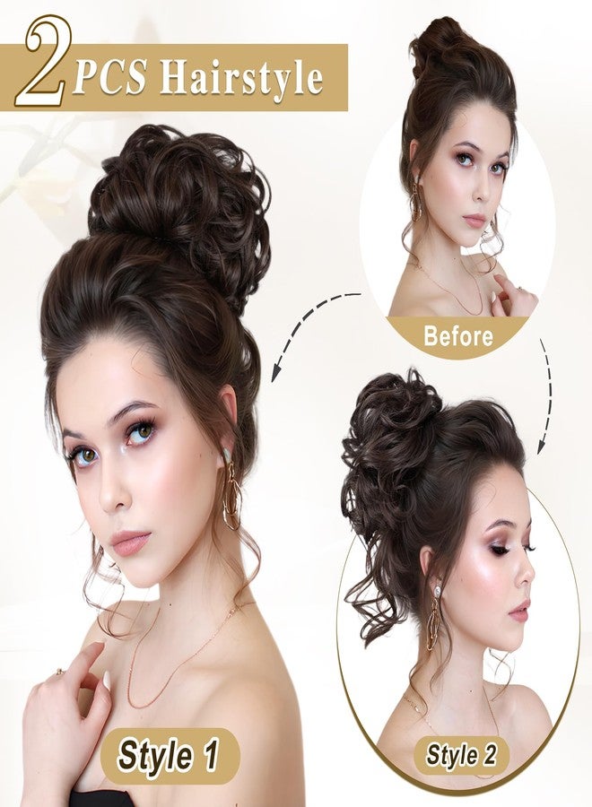 HMD 2PCS Messy Bun Hair Piece Curly Wavy Hair Bun with Elastic Rubber Band Synthetic Chignon Updo Fake Bun Hair Scrunchies for Women - Image 5